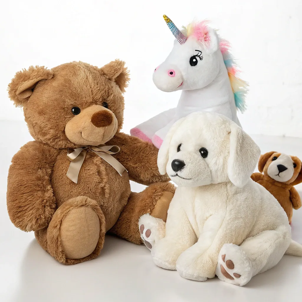 A variety of plush toys for children