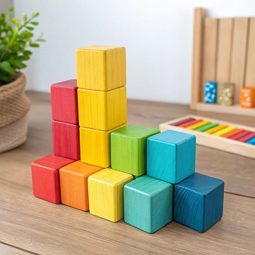 Set of colorful wooden blocks for kids
